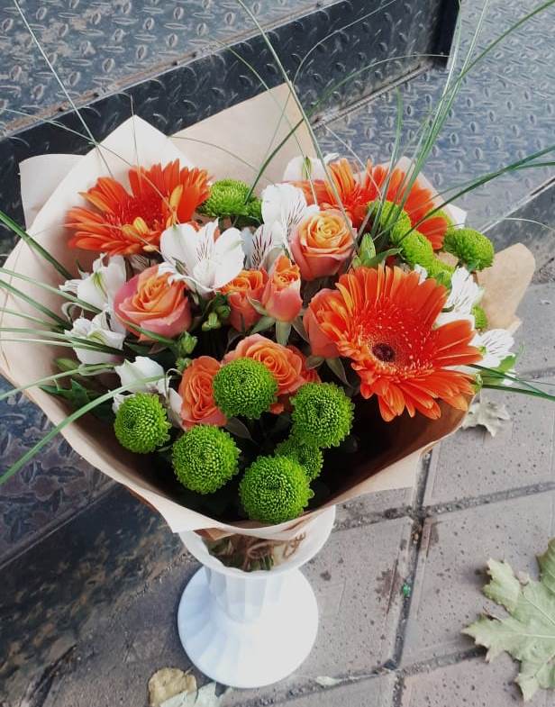 Букет цветов из: Герберы, Хризантемы, Альстромерии и Розы в Калиновском