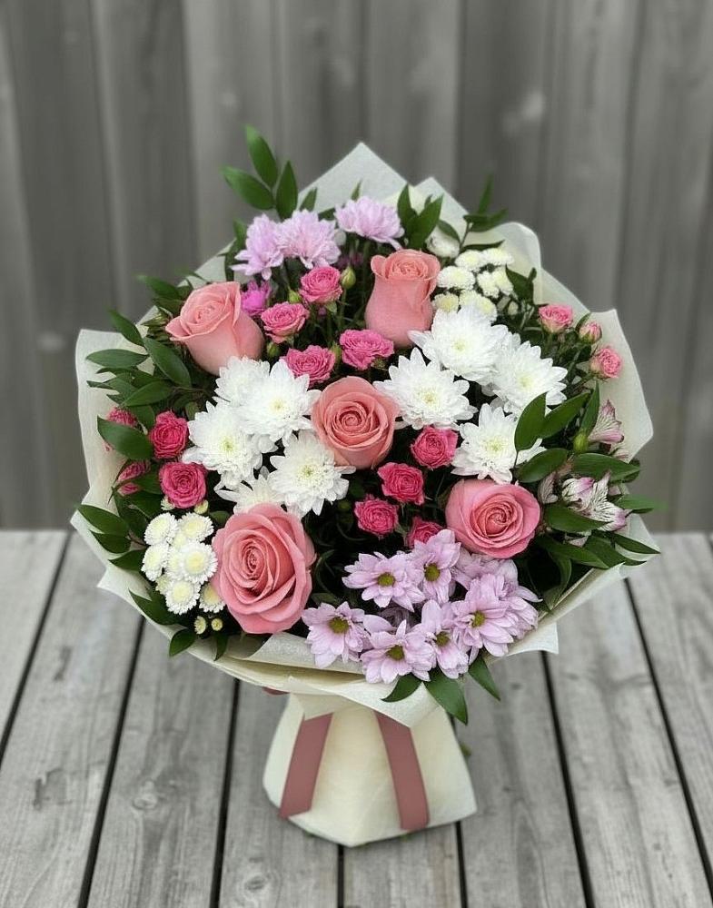Букет цветов из: Альстромерии, Гвоздики, Розы и Хризантемы в Калиновском