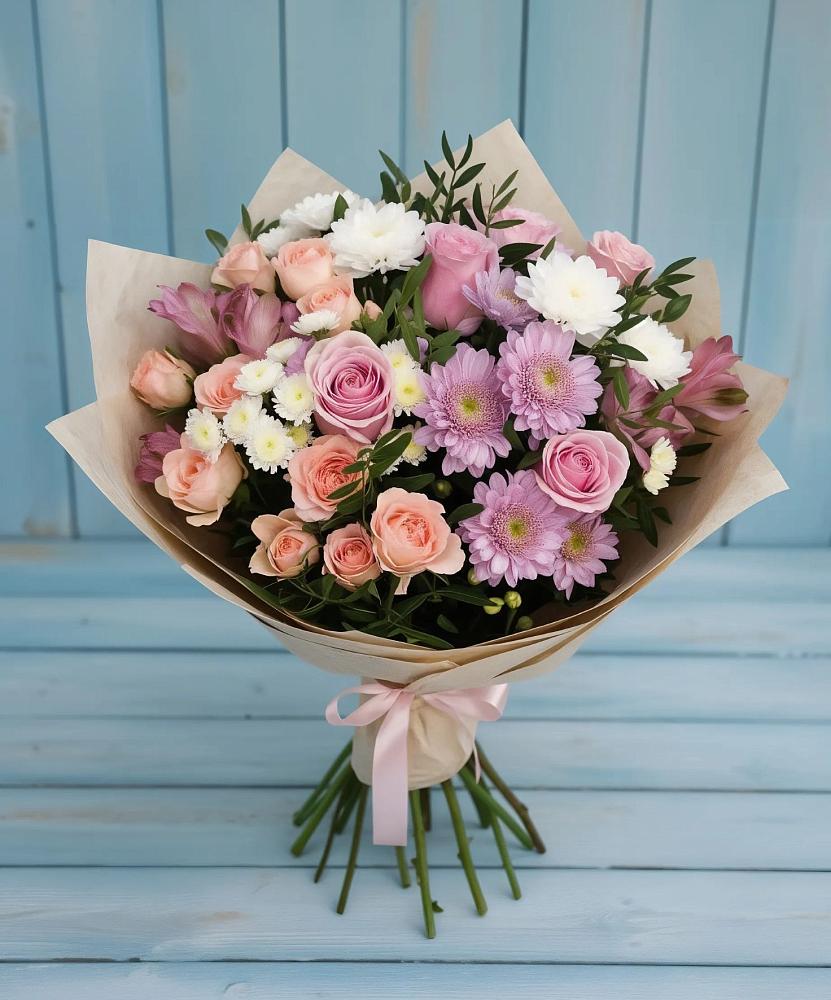 Букет цветов из: Хризантемы, Розы и Альстромерии в Калиновском