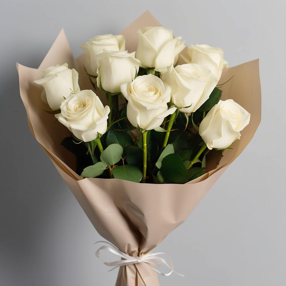 Букет 9 Белых роз Эдлесс Лав в Калиновском