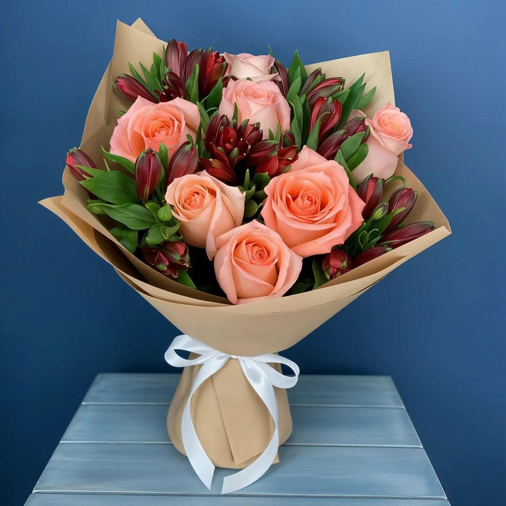 Букет цветов из: Розы и Альстромерии в Калиновском