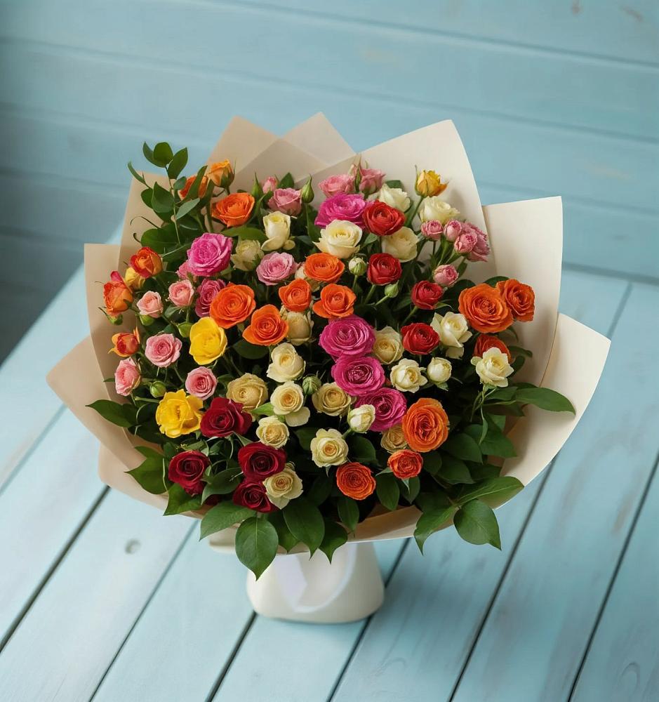 Букет Микс из разноцветных кустовых роз в Калиновском
