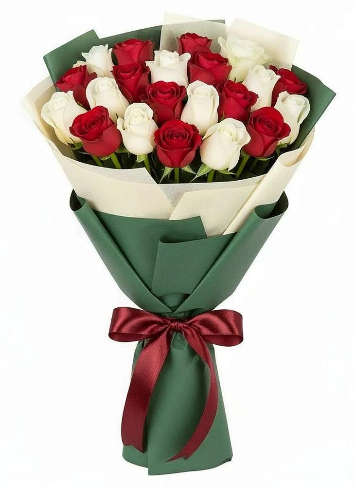 Букет Микс из красных и белых роз в Калиновском