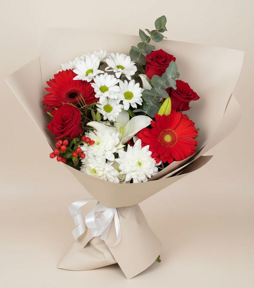 Букет цветов из: Розы, Хризантемы, Герберы и Лилии в Калиновском