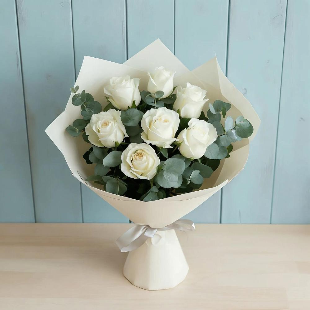 Букет Белые розы в Эвкалипте в Калиновском