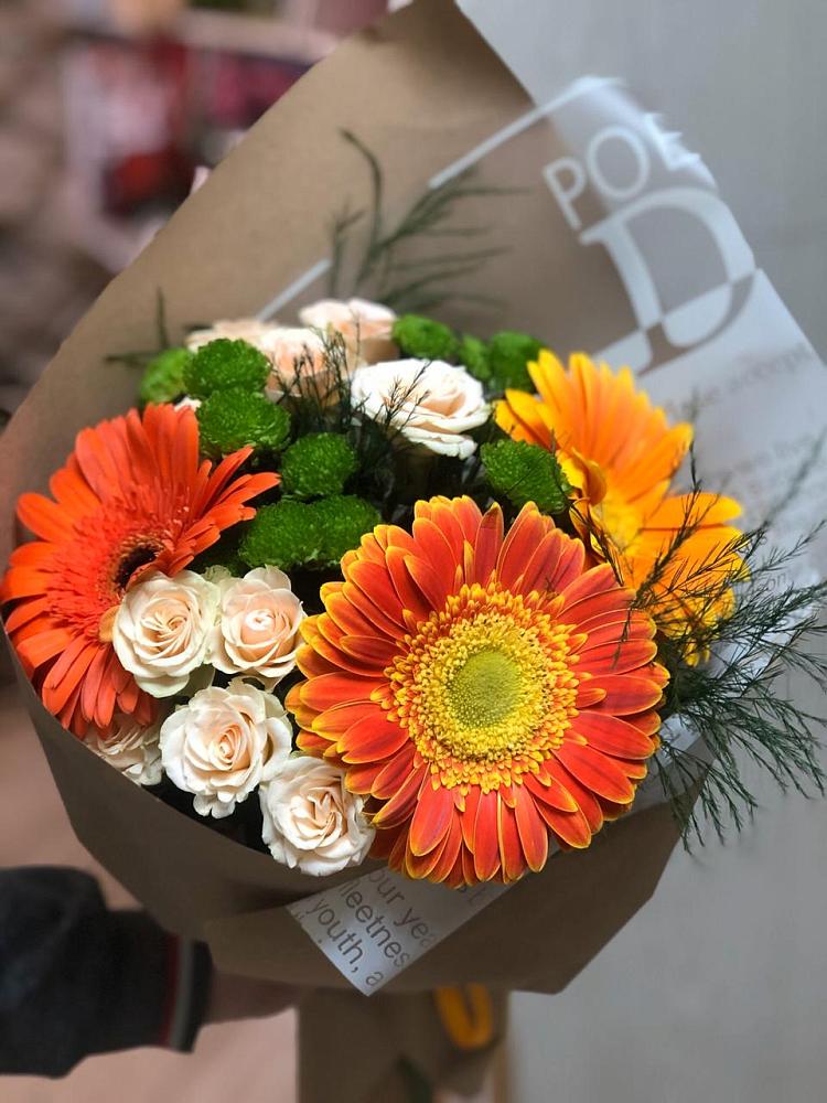 Букет цветов из: Герберы, Хризантемы и Розы в Калиновском