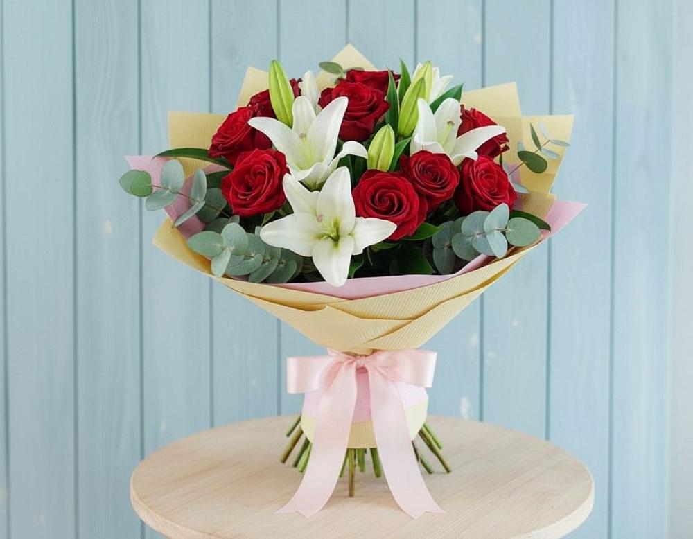 Букет цветов из: Лилии и Розы в Калиновском